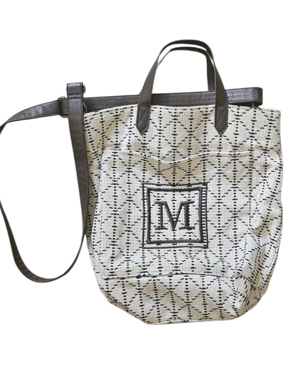 Thirty-One Monogram 'M' Boho Woven Canvas Tote Bag & Crossbody